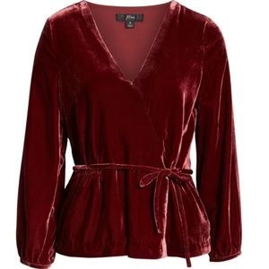 J. Crew Faux Wrap Velvet Top Burgundy
